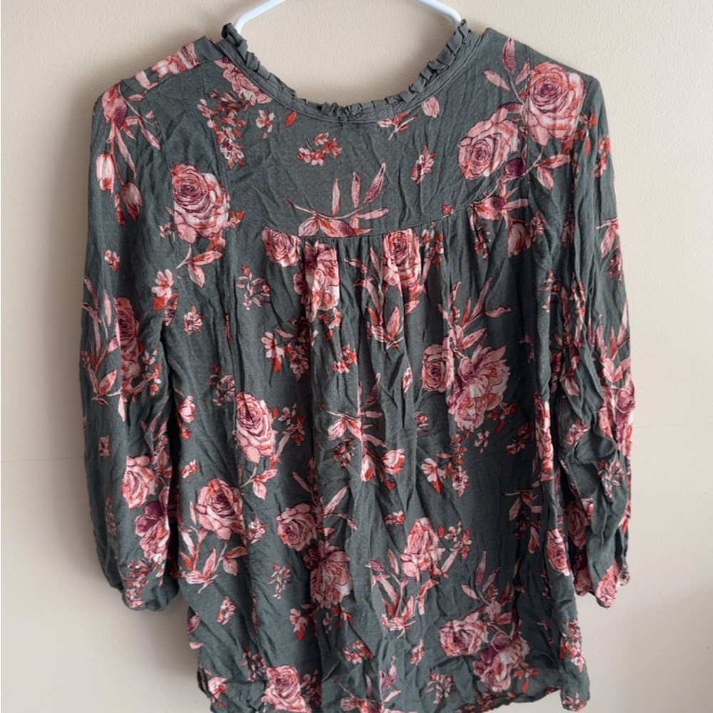Floral Women's Top - Green and Pink